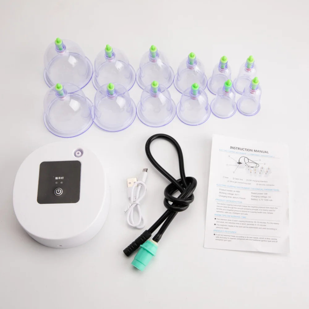 Electric Cupping Therapy Set for Back Massage | 12-Piece Wellness Kit Relaxation Treatment Tidesmit