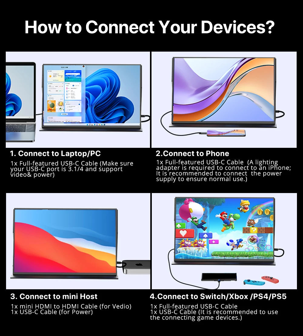 UPERFECT 2K 144Hz 18” Portable Gaming Monitor 100% DCI-P3 VESA Mount Matte Screen Mini HDMI & USB-C Travel Monitor for Laptop