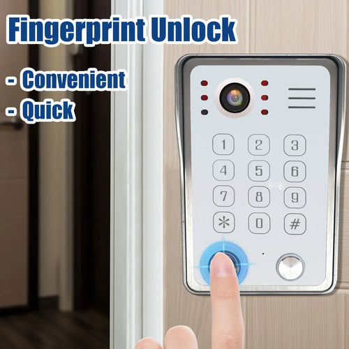 ANJIELO white video doorbell keypad with fingerprint sensor and built-in camera lens.
