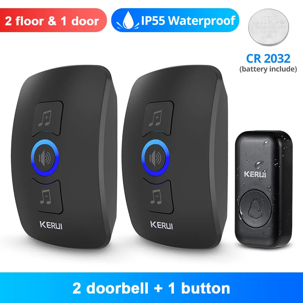 KERUI Wireless Doorbell Waterproof OutDoor Smart Home Door Bell Welcome Melodies Chime Kit LED Flash Security Alarm For House