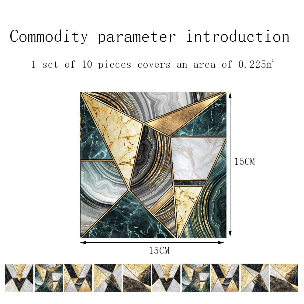 10pcs Crystal Tile Wall Stickers Self-Adhesive Kitchen Tiles PVC Backsplash Stickers Peel and Stick Bathroom Faux Stone Effect