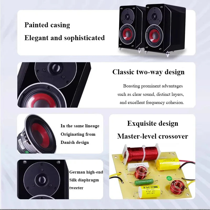 FD42 HIFI Passive Bookshelf Speaker 4 Inch Piano Paint 80W Output Power Home Wooden Fever Passive Speaker 1 Inch Tweeter Unit
