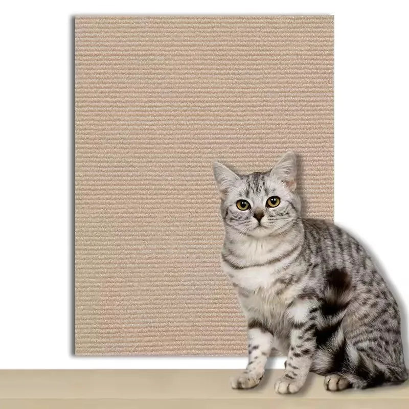 Khaki self-adhesive cat scratching mat with cat resting