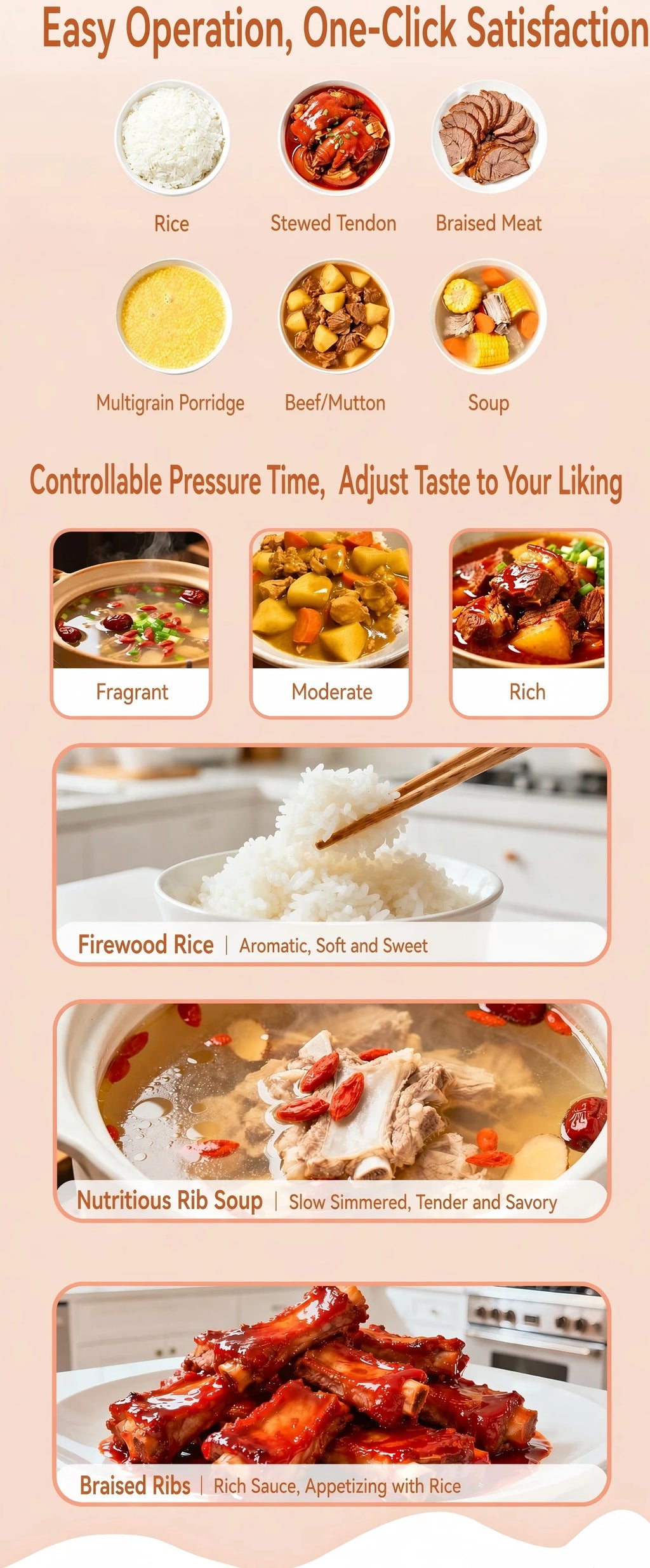 Electric pressure cooker feature chart with cooking modes