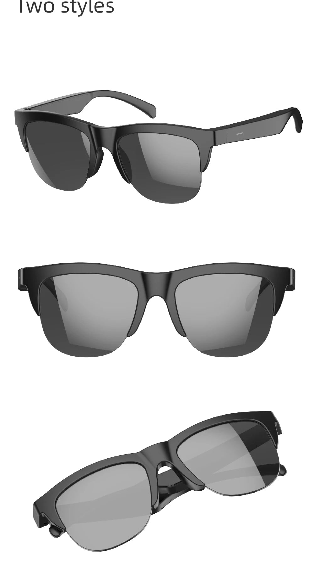 Bluetooth Smart Glasses - Immersive Spatial Audio Hands-Free Black Tidesmit