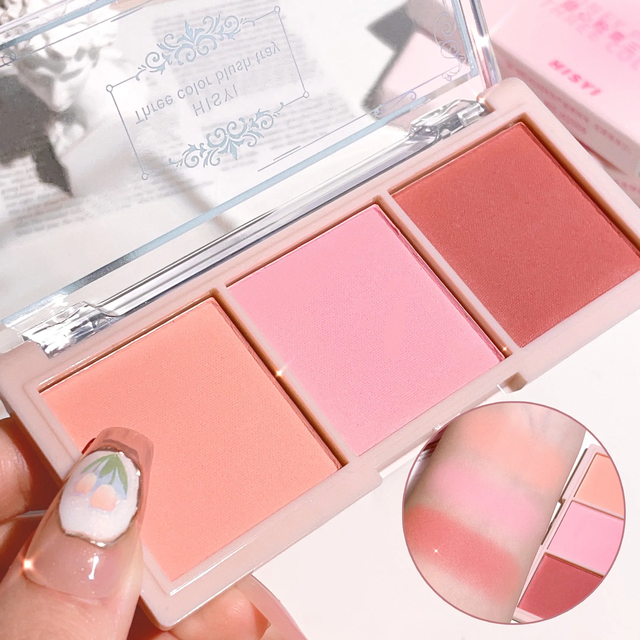 Tidesmit three-color matte blush palette for natural nude makeup look with brightening pigment and silky texture