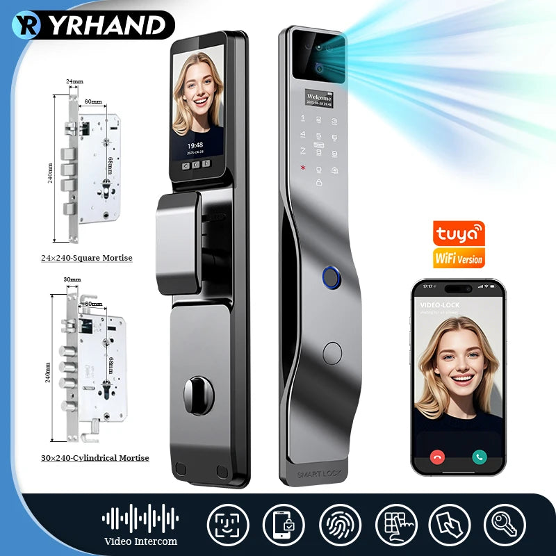 Tuya Smart Door Lock F7｜3D Face Recognition + 2K Camera + Fingerprint｜Works with Google/Alexa/Security Camera