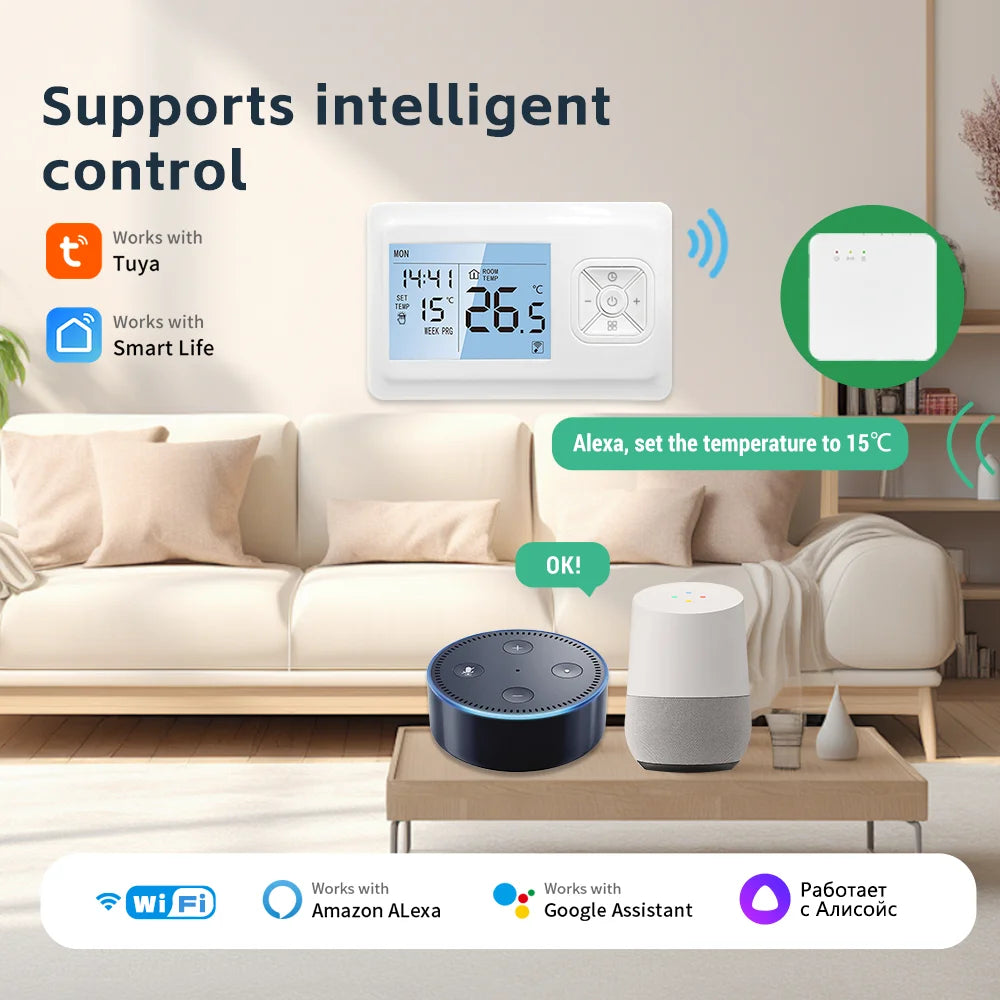 Smart Home Tuya Wifi Thermostat Gas Boiler Wireless Battery Operated Wifi Thermostat Temperature Controller Alexa Home Assistant