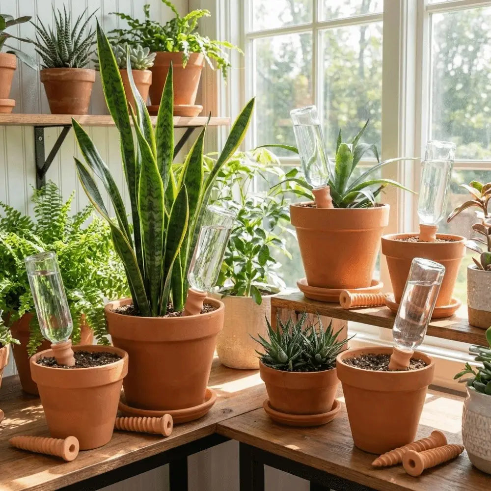 Natural Clay Self-Watering Terracotta Stakes Automatic Irrigation Screws-Shaped Plant Watering Stakes Water Conservation