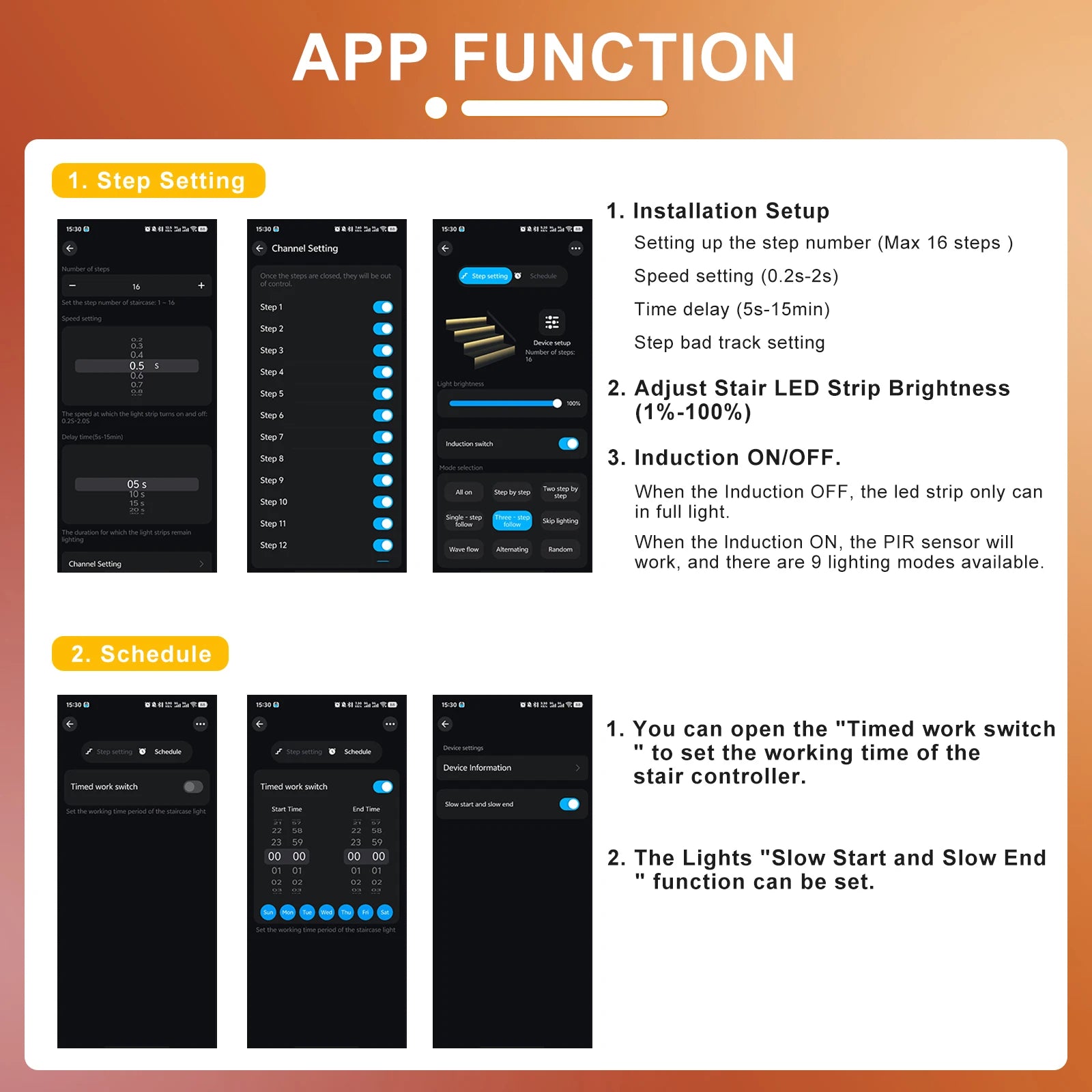 Intelligent Motion Sensor Stair Light Kit, Smart Bluetooth APP Remote Control, Dynamic & Constant Lighting for Indoor Staircase