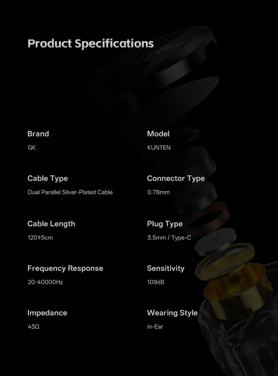 GK KUNTEN Dynamic Drive Headphones HIFI Heavy Bass Earbuds Sports Metal Headphones Detachable Headphones 2PIN KZ Zenith EDX Tidesmit