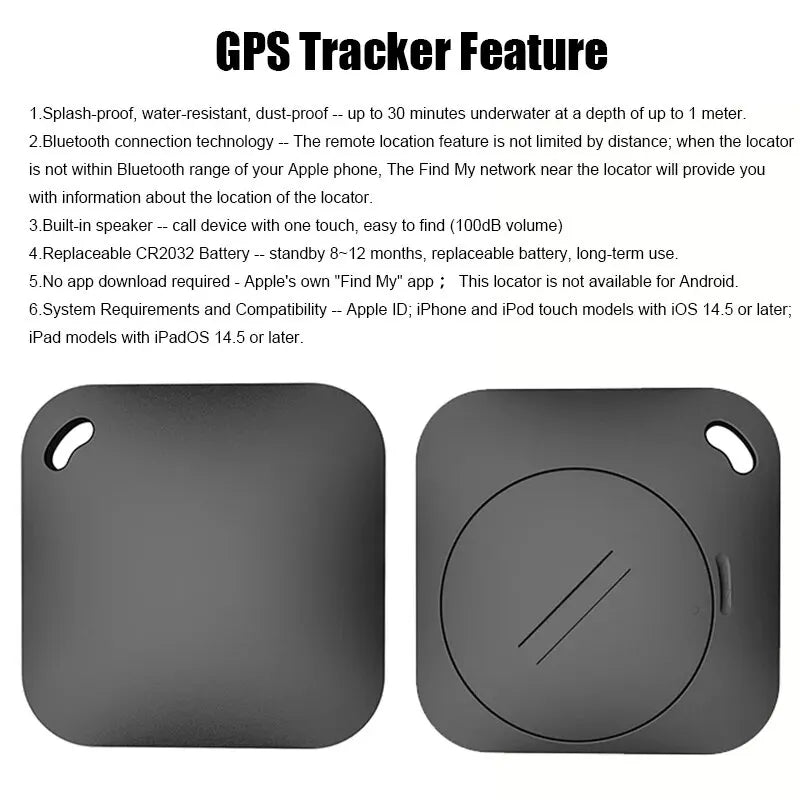 Bluetooth GPS Tracker for Apple Find My, Anti-Lost Tag - Black Tidesmit