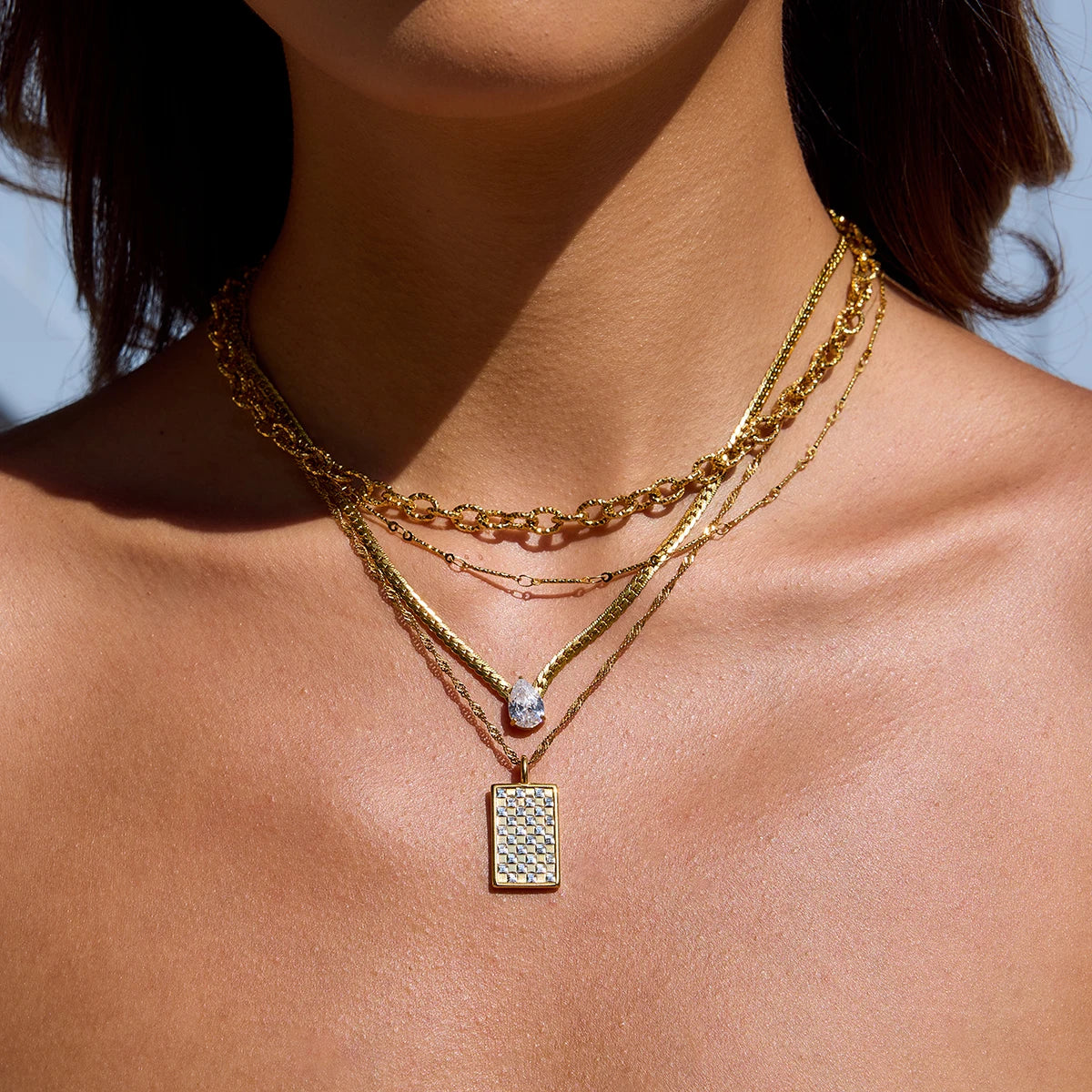 Yori New Arrival Handmade Summer Jewelry 18K PVD Plated Waterproof Statement Rectangular Pendant Necklace