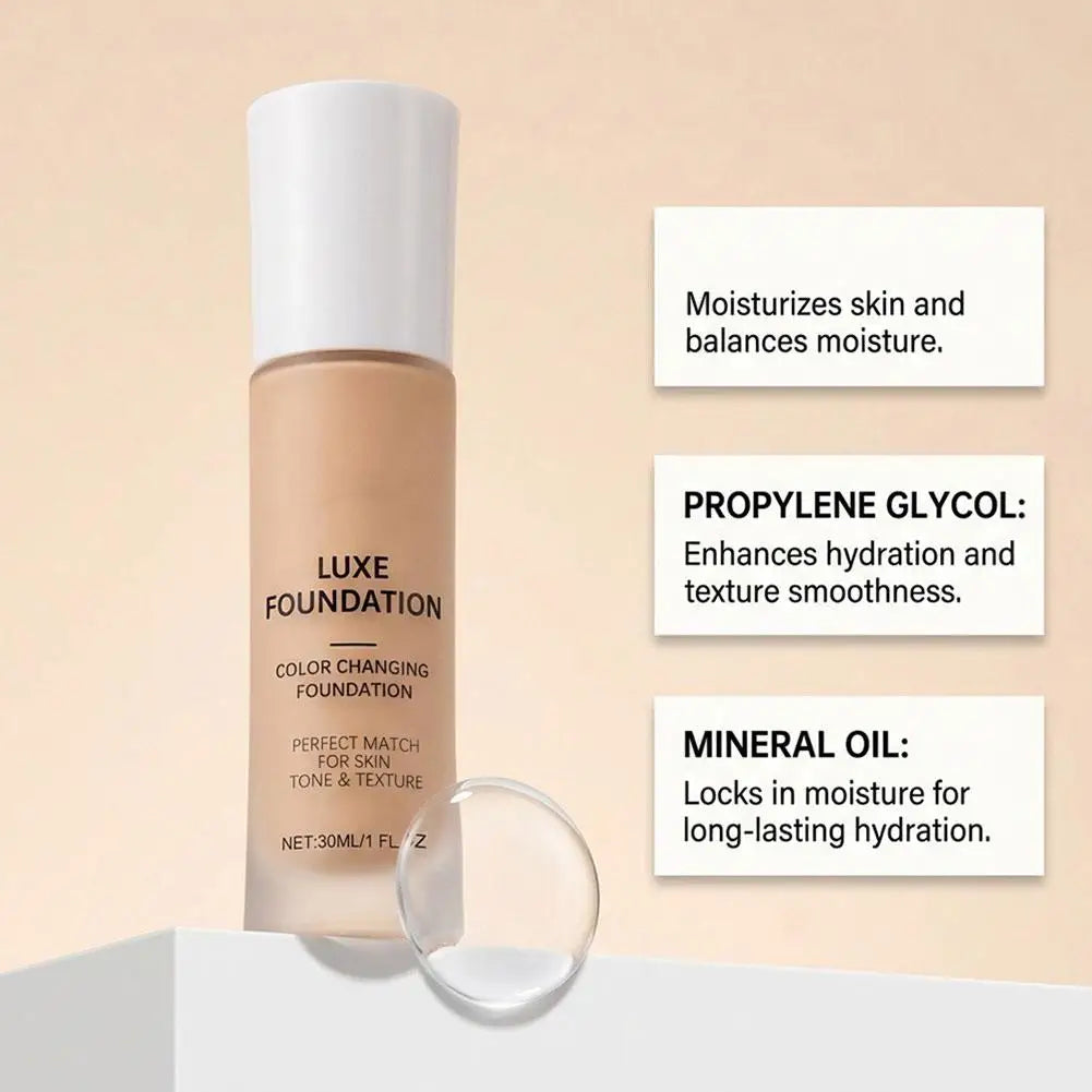 Tidesmit 24H long lasting color changing liquid foundation swatch showing intelligent color correction texture