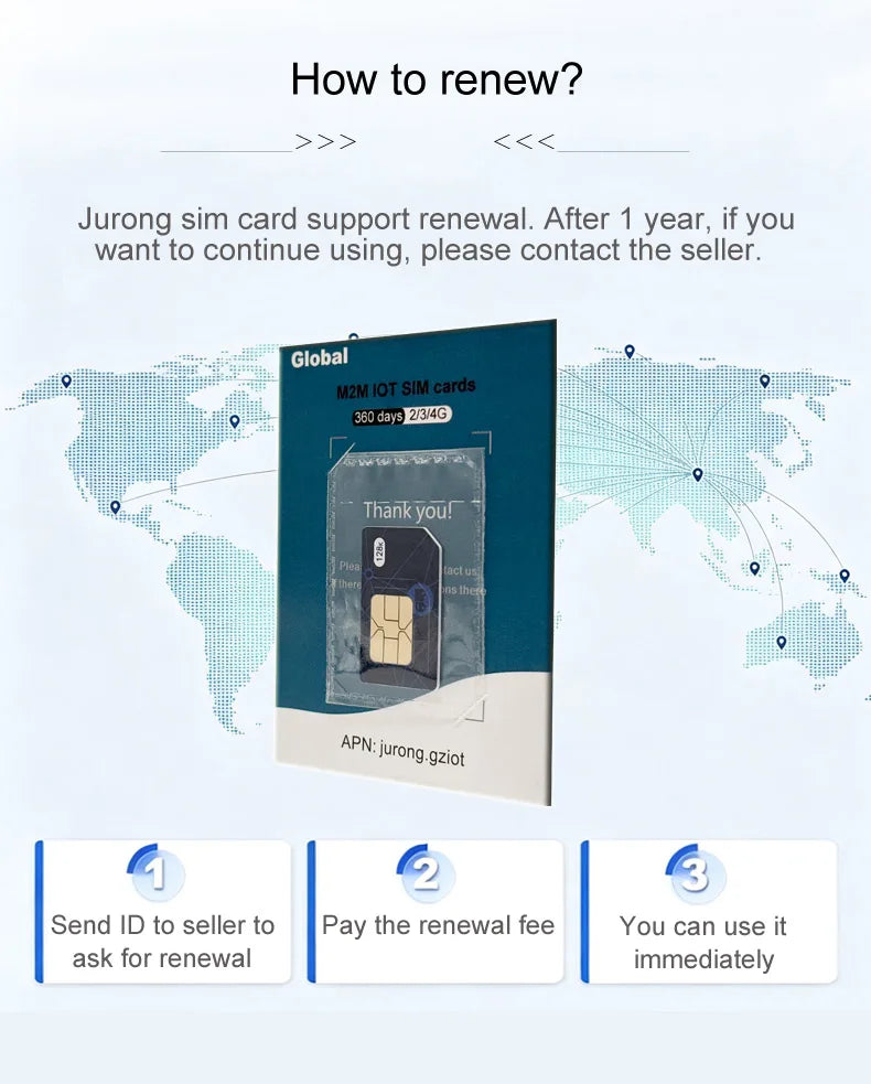 4G Sim Card Global Romaing Smart M2M IOT Card For GPS Tracker Collar Iot Device 360MB data 1 Year Internet Traffic Rechargeable