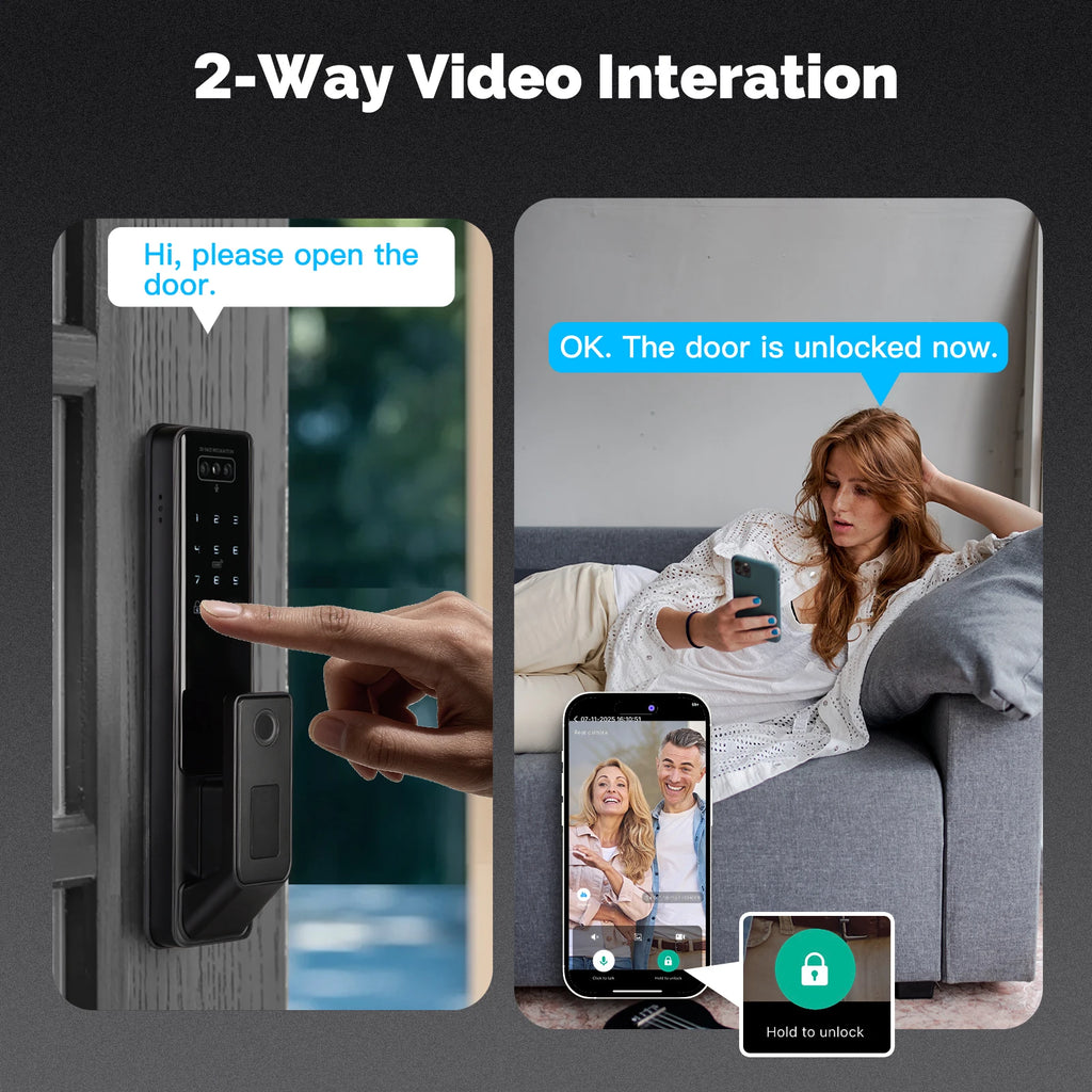 MOES Tuya WiFi Smart Door Lock Facial Palm Vein Recognition Remote Fingerprint Password IC Card Unlock Indoor Battery Powered