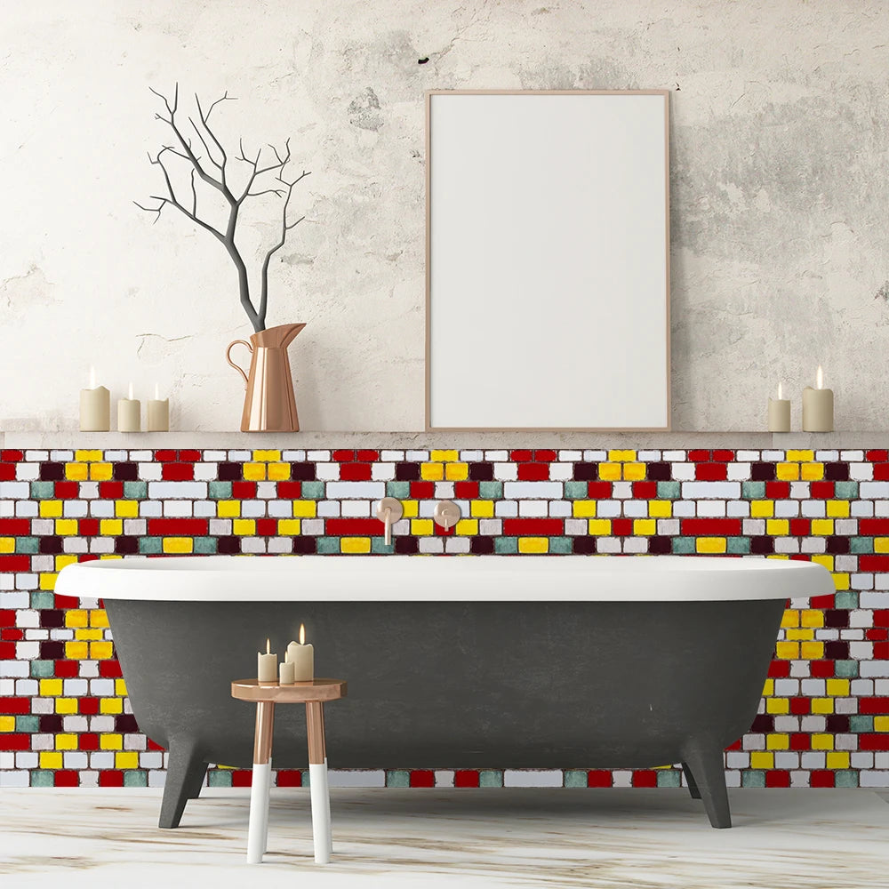 10pcs/set Flat Marble Mosaic Tiles Sticker Transfers Covers For Kitchen Bathroom Tables Peel & Stick Waterproof Art Wall Decals