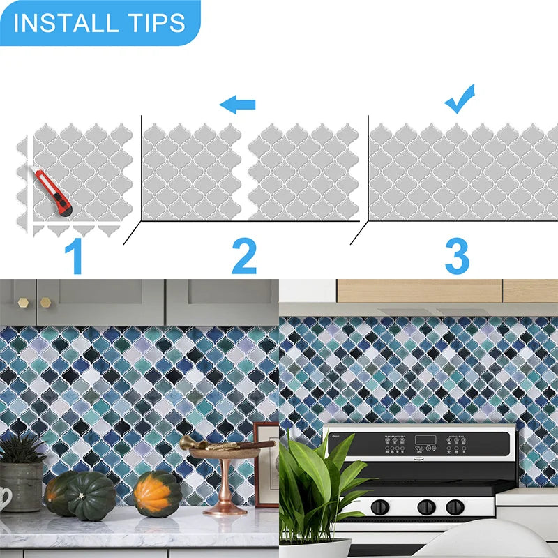 5/10PCS Self Adhesive Mosaic Vinyl Wall Tiles Stickers Wallpaper Gourd Shape 12X12Inch Brick Design for Kitchen Home Decoration