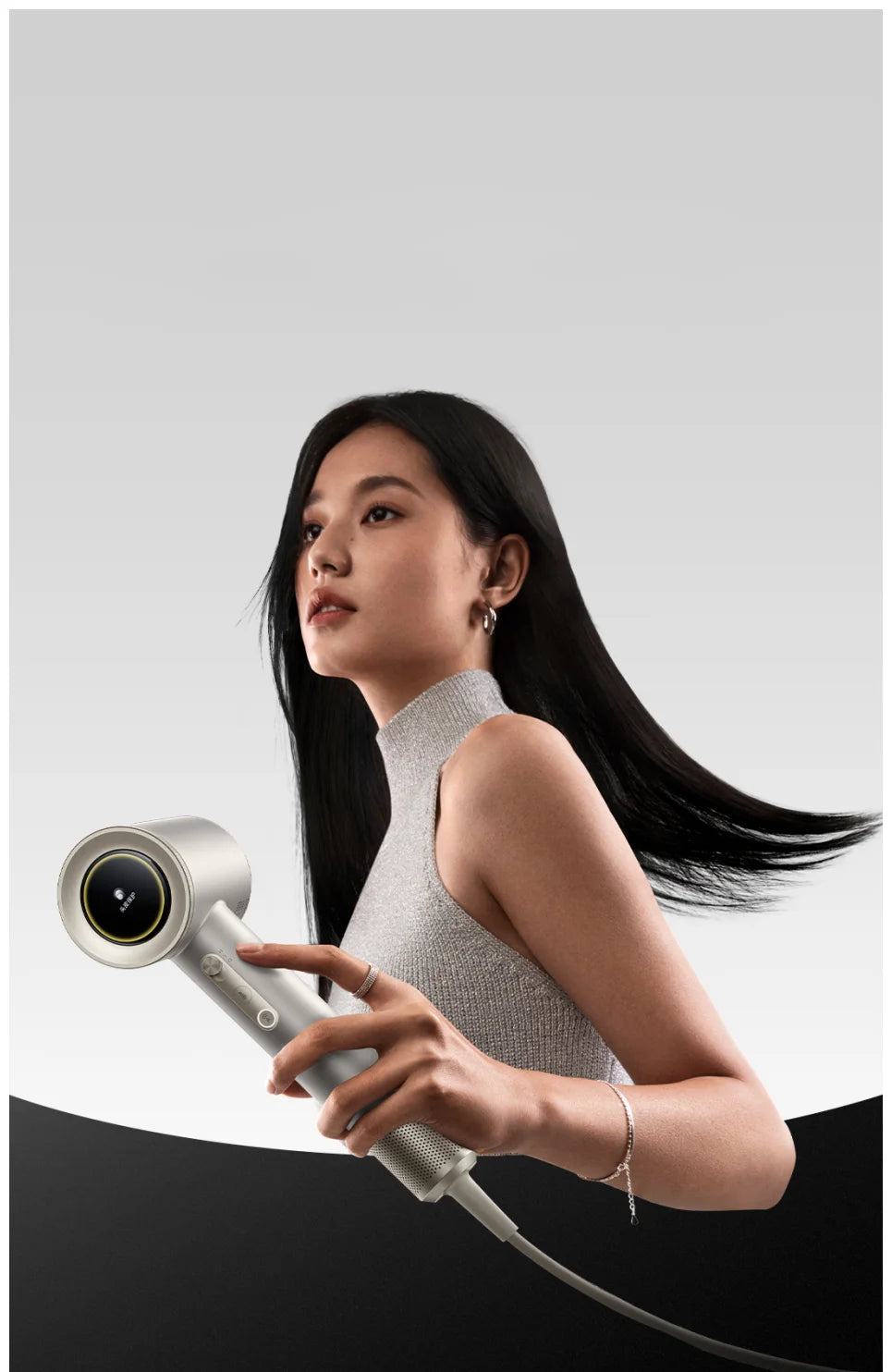 MIJIA High Speed Water Ion Hair Dryer Pro in silver with smart digital display for fast, low-noise hair styling.