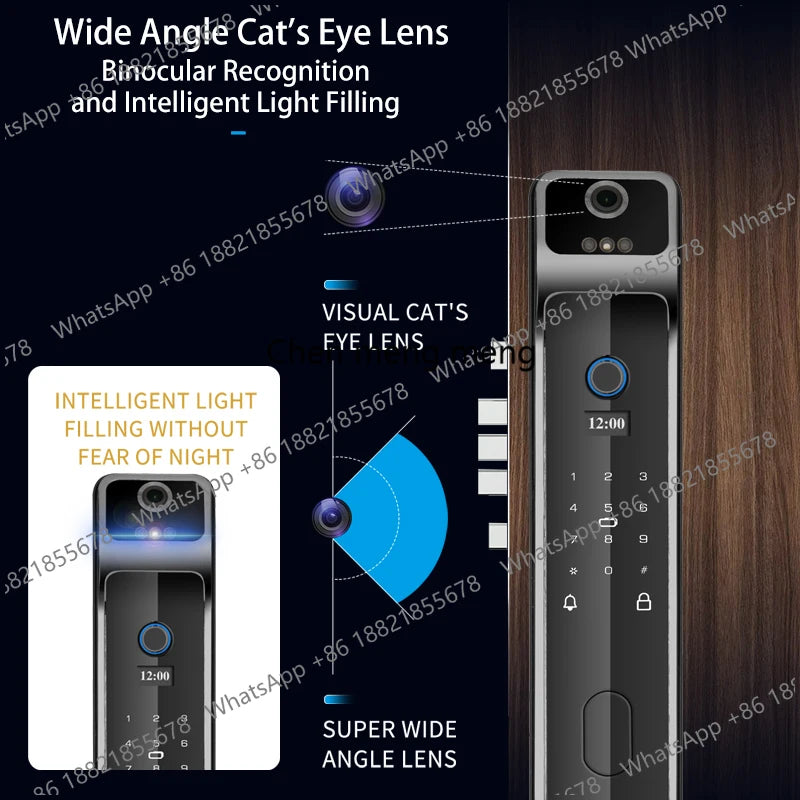 Tuya Smart 3D Face Door Lock Security Face & Camera Monitor Intelligent Fingerprint Password Biometric Electronic Key Unlock