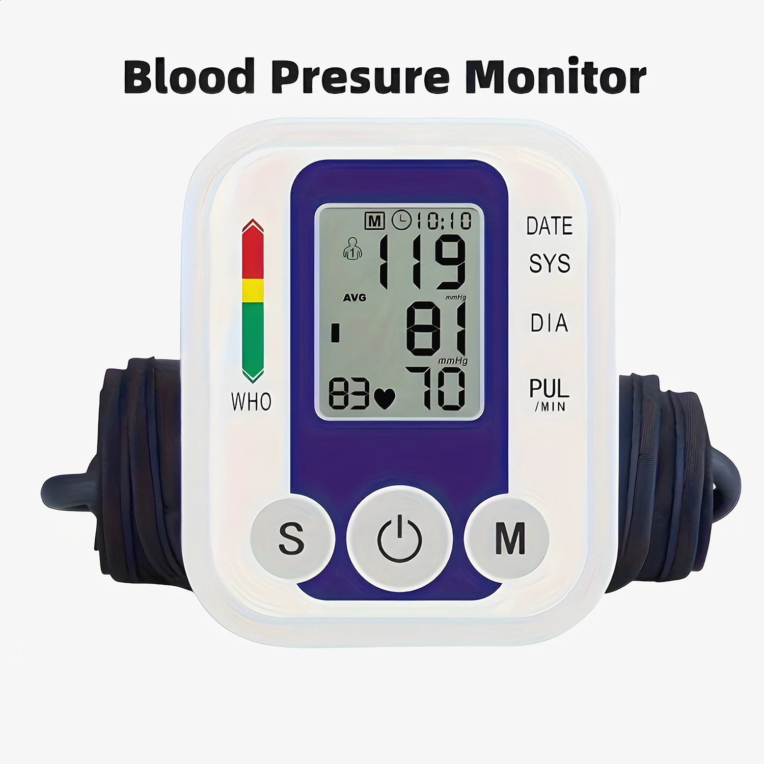 Digital Upper Arm Automatic Blood Pressure Monitor Backlight BP Sphygmomanometer for Measuring Arterial Pressure