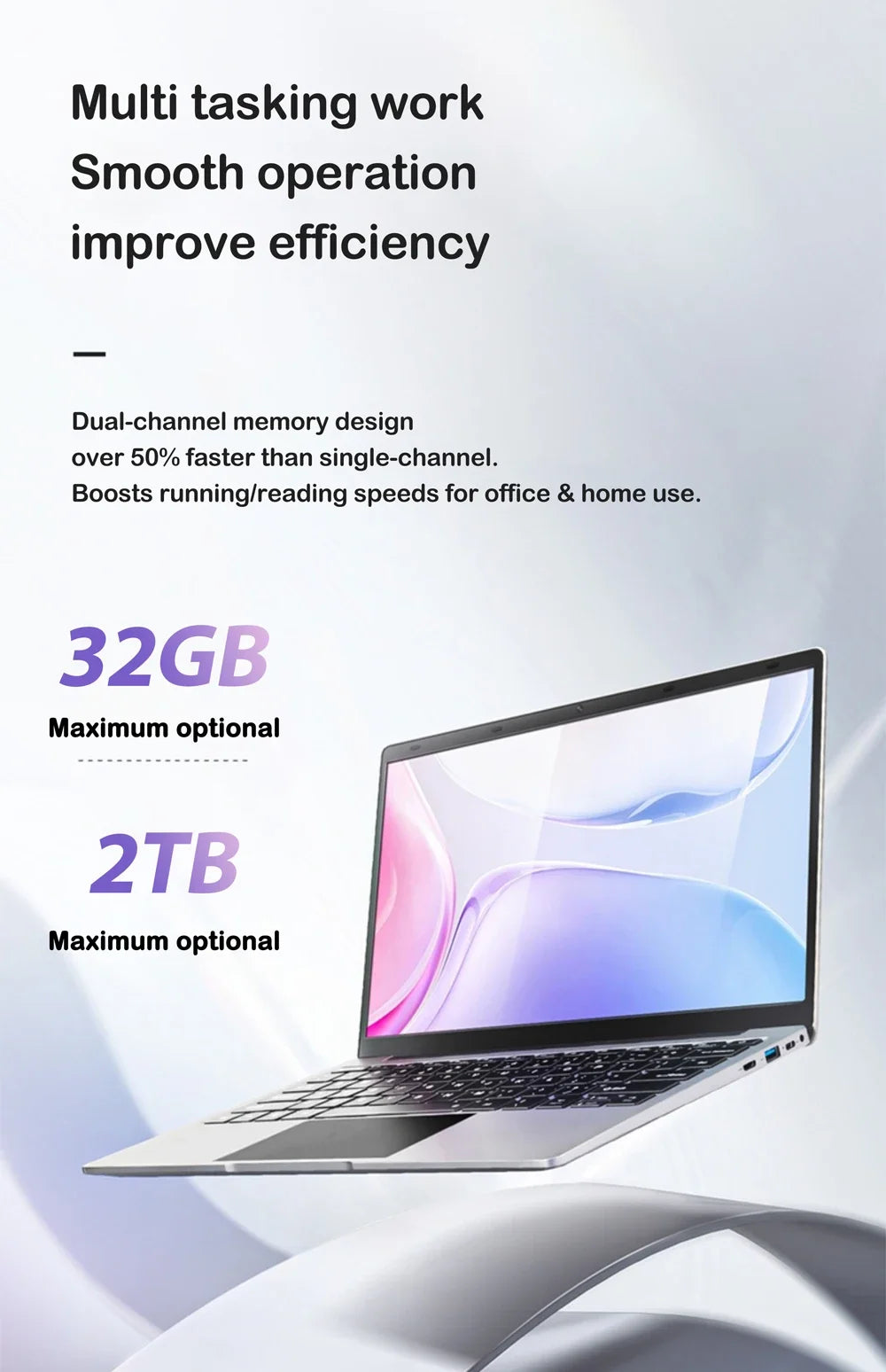Cost Saving Home Office Stable Business Laptop 14.1 Inch 120Hz IPS Screen Intel 4405U 5000mAh 32GB 2TB SSD Backlit Keyboard