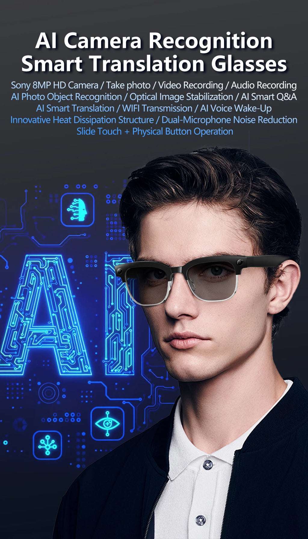 Smart Bluetooth Glasses with AI Camera and Live Translation - Tidesmit Tidesmit