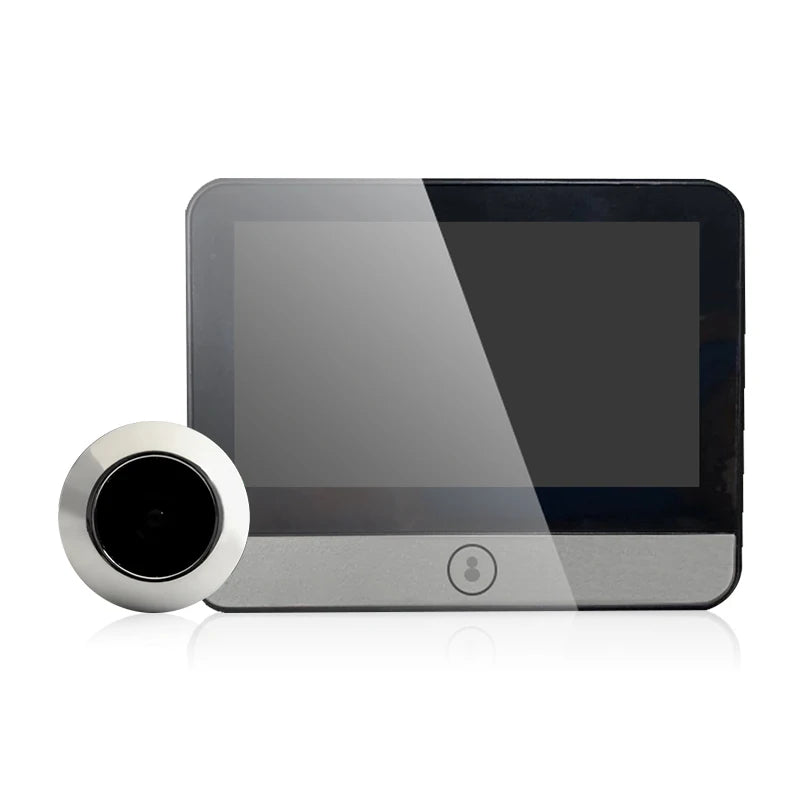 Black smart door camera monitor with circular door peephole module