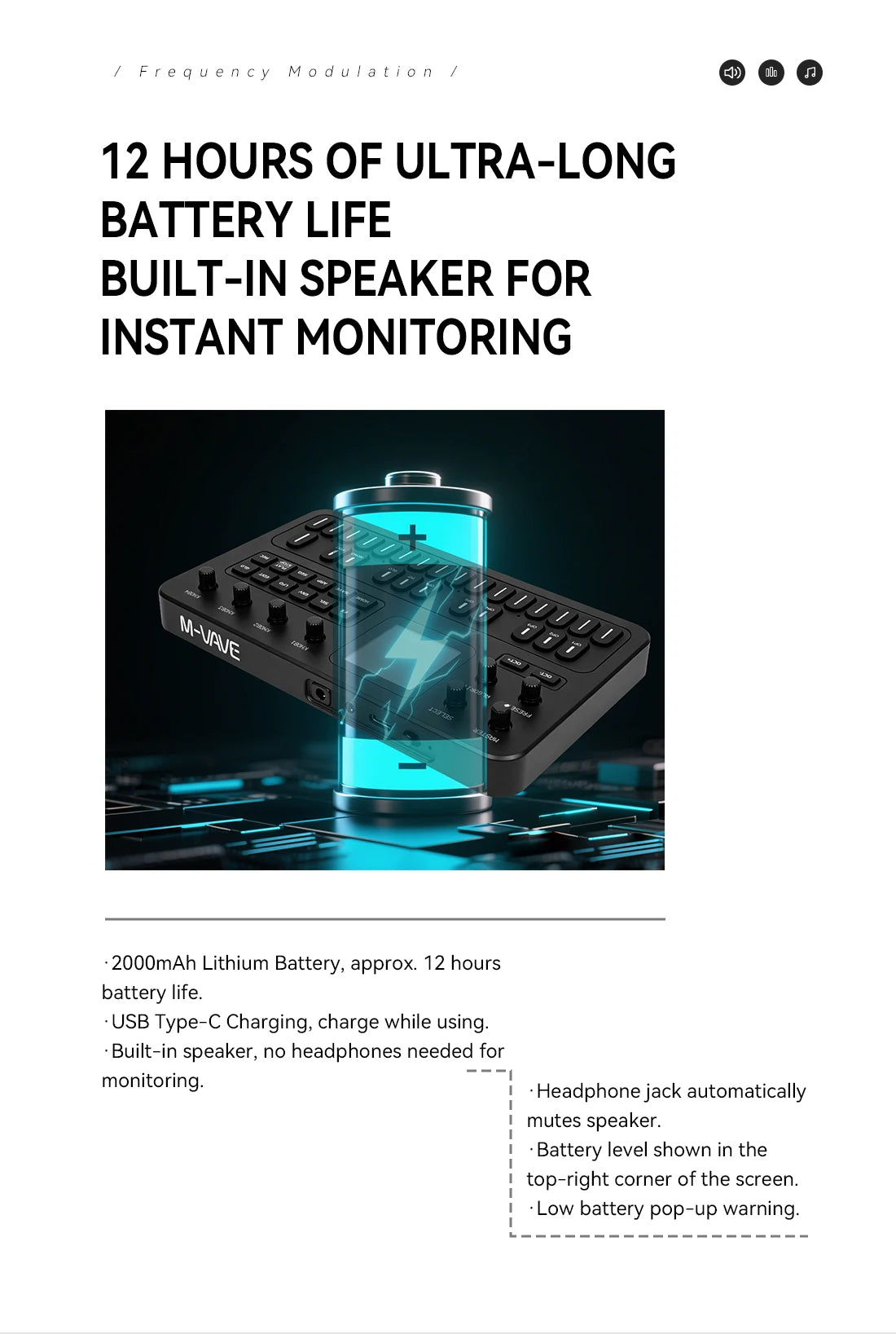 M-Vave Fm-1 Portable Fm Synthesizer Effect Pedal 12h Battery 6-Operator 32-Algorithm 128 Presets Built-In Speaker Bluetooth Midi