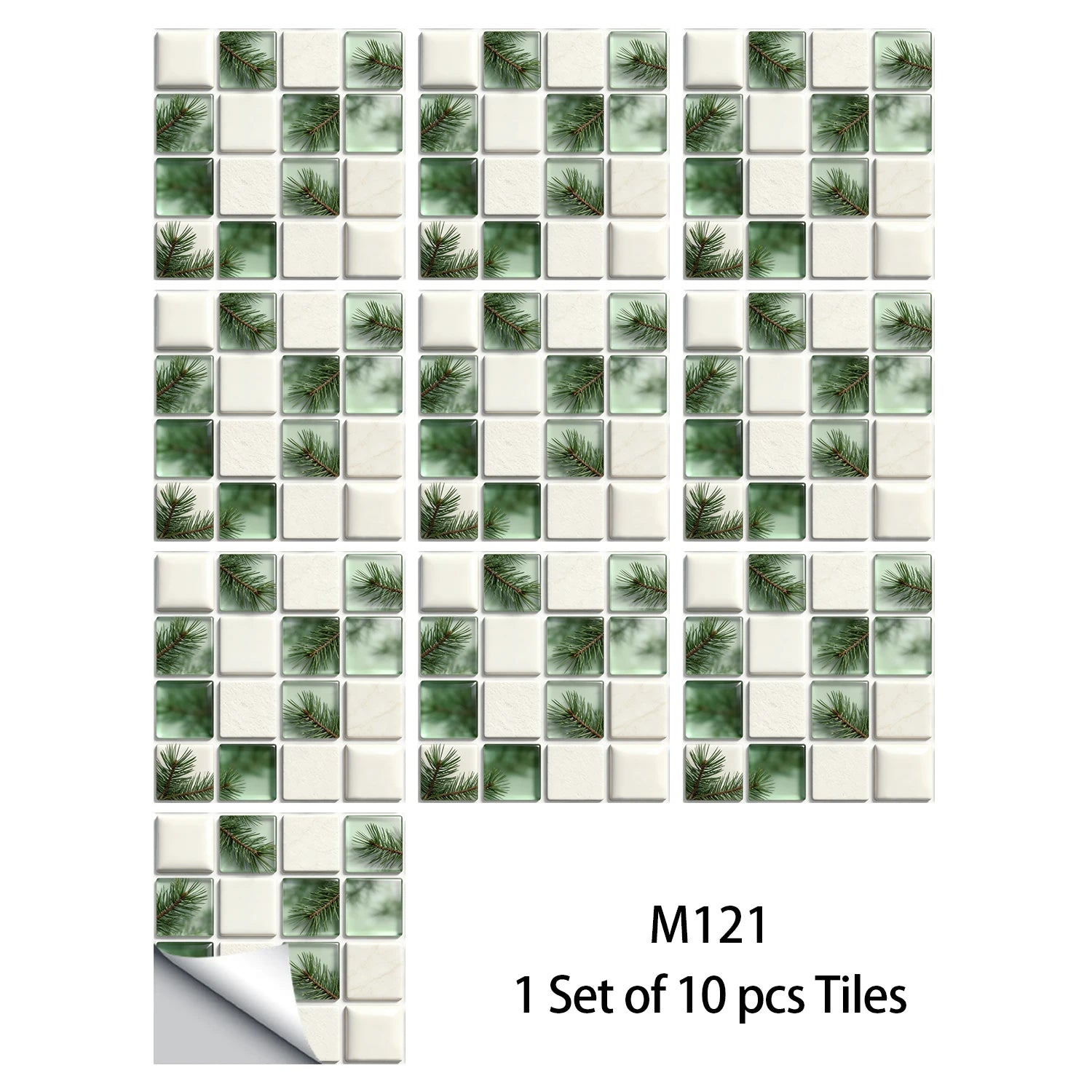 10pcs Flat Mosaic Tiles Sticker Set Kitchen Bathroom Wall Decals Gloss Waterproof Film 2D Surface Cover Transfers for Home Decor