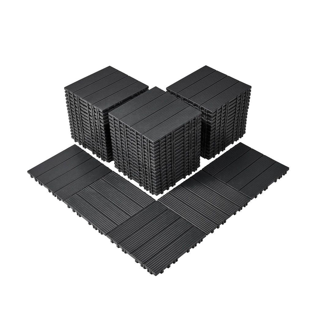 SucceBuy  Interlocking Deck Tiles Plastic Waterproof Outdoor Flooring All Weather Use Patio Floor for Porch Poolside Dark Grey