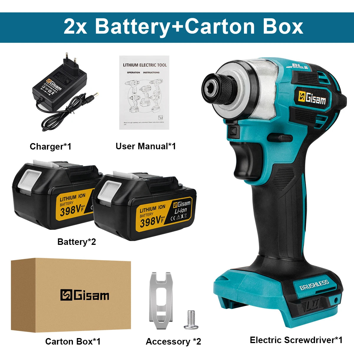 688N.m 1/4'' Brushless Electric Screwdriver Cordless Screwdriver Electric Drill Impact Driver Kit for Makita 18V Battery Pin