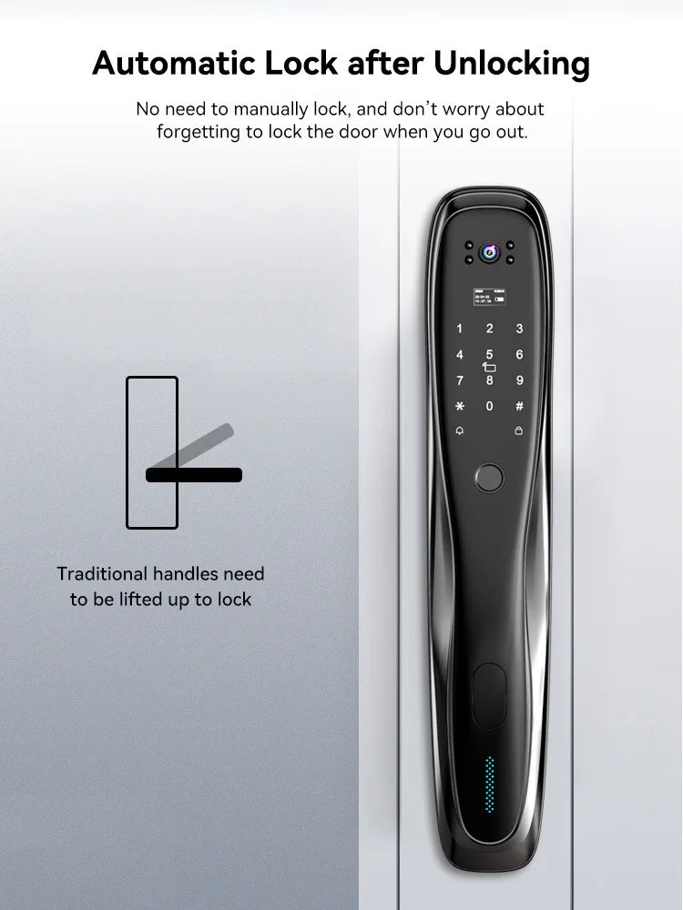 Wifi Outdoor Face Recognition Door Lock System Fingerprint Rf Id Card Keyless Smart Lock Camera Video Capture Rechargeable