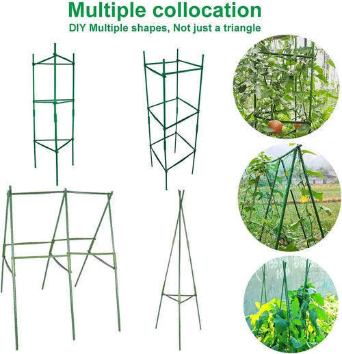 Green multi-shape plant trellis frames with grid panels for climbing garden plants