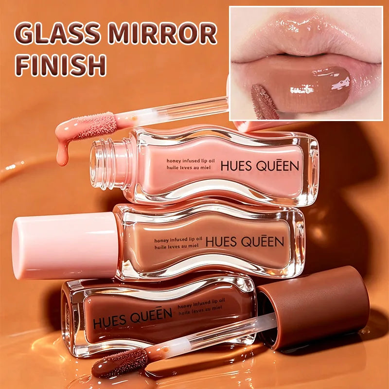 3-piece moisturizing lip gloss set with honey-infused formula for a hydrating, high-shine glass mirror finish.
