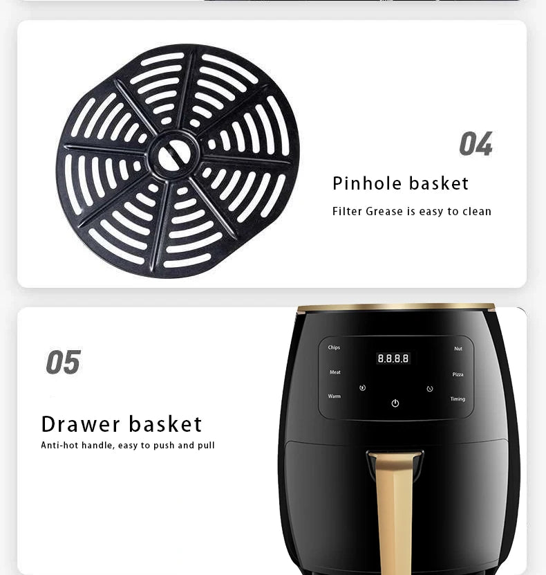 Factory Stock Hot Sale Electric 6L Multi-function Digital Control Air Fryer High-quality Non-stick Surface Household Hotel Use