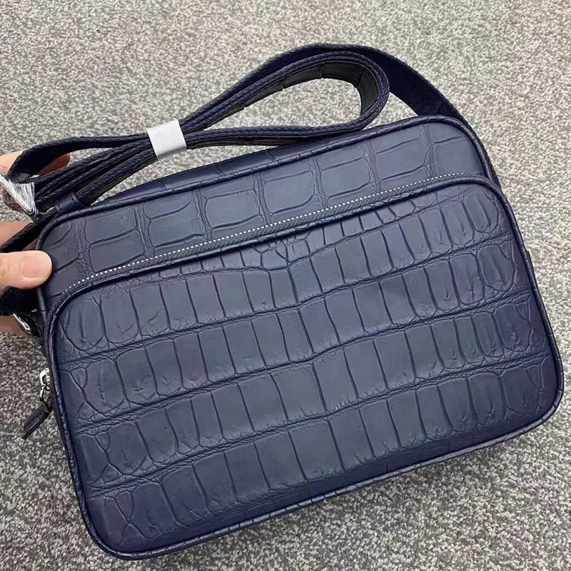 2022 New Designer Belly Crocodile Skin Men's Shoulder Bag Fashion Men Real Crocodile Bag High Quality Large Capacity Male Bag 45