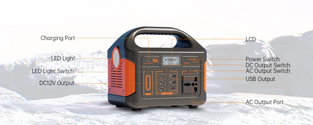 Gaiaray 300W 500W Portable Solar Generator 110V 460.8Wh LiFePO4 Battery  Power Station UPS Backup Power Bank  LED Light for Home Camping Outdoor Emergency Power