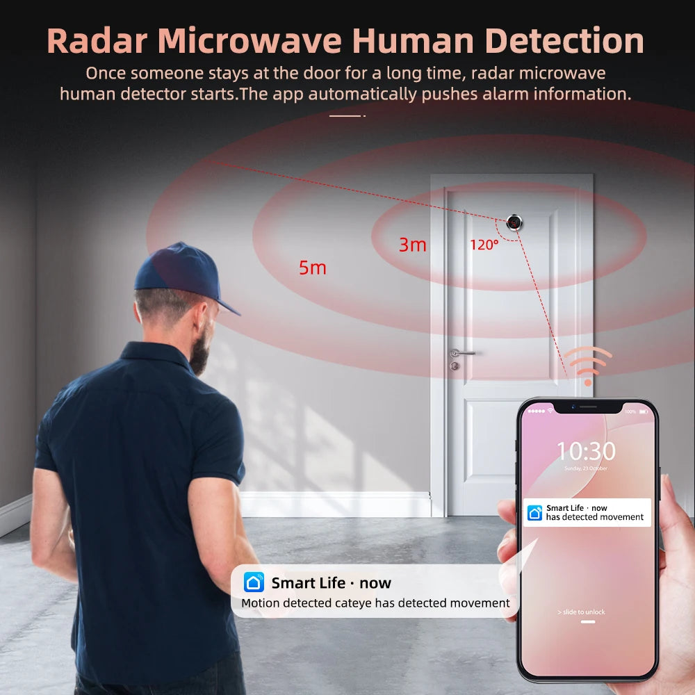 Awapow Tuya Wifi Radar Door Camera Smart Mini Digital Peepholes Door Viewer PIR Motion Detection Video Doorbell Home Security