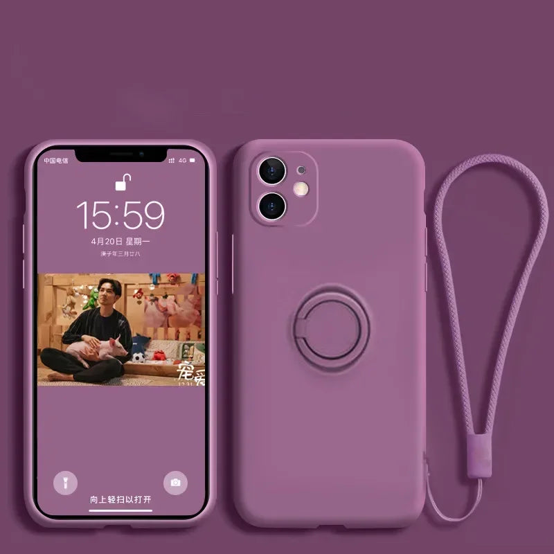 Samsung Galaxy S24 Ultra Silicone Case with Secure Ring Holder Strap DarkPurple Tidesmit