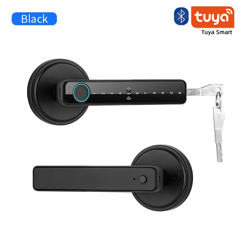 Tuya Handle Fingerprint Key Card Digital Smart Door Lock Keypad Key Entry Electronic Lock Home House 9 Languages Audio Playback