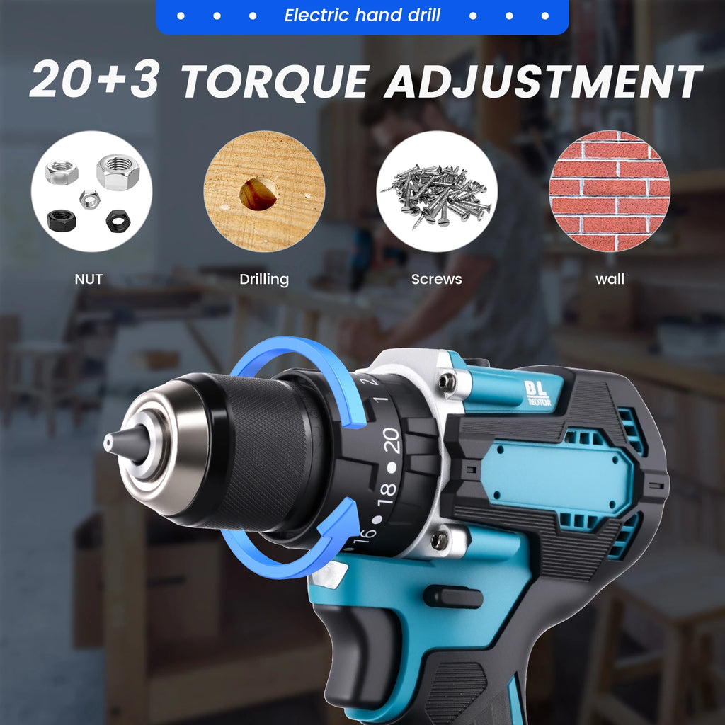 Podofo 21V Cordless Brushless Impact Drill Electric Screwdriver Power Tool with Battery Charger 2 Speed Gearbox 23 Torque Settings LED Light Rechargeable Drill Driver for Wood Metal Plastic DIY Repair