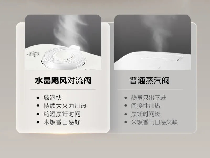 Rice cooker lid steam vent design shown in two steam modes