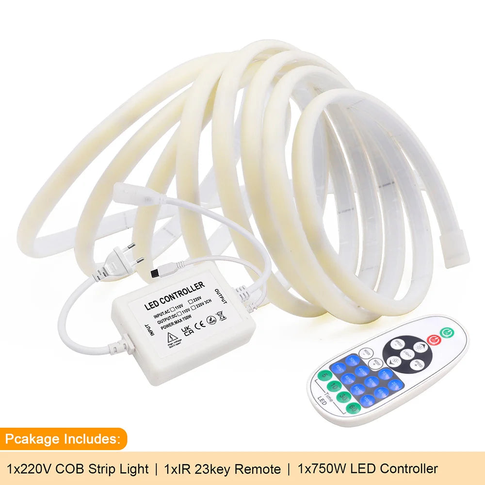 Wifi Bluetooth COB LED Neon Strip Light Wall Touch 23key Remote Control 220V Dimmer Power Kit 5m 10m 20m 0.5m 240LED/m Flex Lamp
