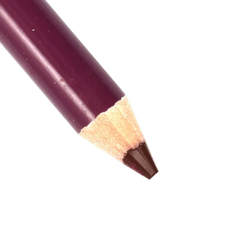 Deep burgundy velvet matte lip liner pencil for waterproof lip makeup application on white background.