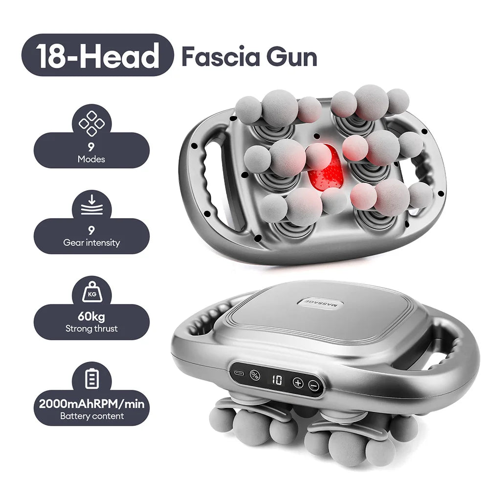 Deep Tissue Massage Gun with 99 Speed Settings and Heat Therapy Back Massage Instrument 18 head-grey Tidesmit