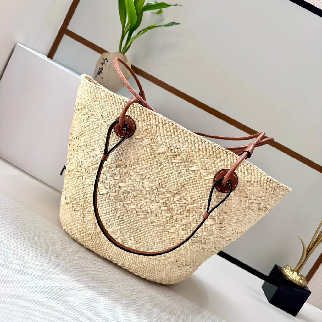 2026 New Handmade Raffia Straw Bohemian Woven Crochet Tote Shoulder Bag Women Summer Beach Holiday Brown Palm Leaf Basket