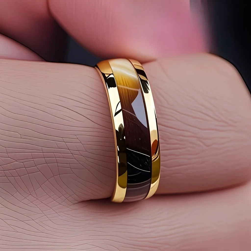 Smart Health Ring with Abalone Shell Inlay - Gold Stainless Steel 8mm Tidesmit