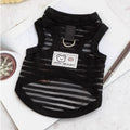 Breathable black mesh cooling vest for small dogs with bear patch, perfect for summer comfort and style.