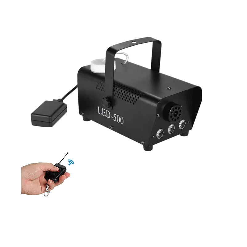 Black LED-500 smoke machine with remote control keyfob and wireless control receiver